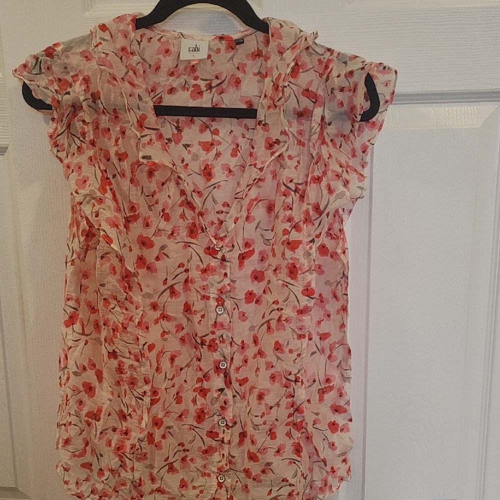 CAbi Women's Red Floral Blouse